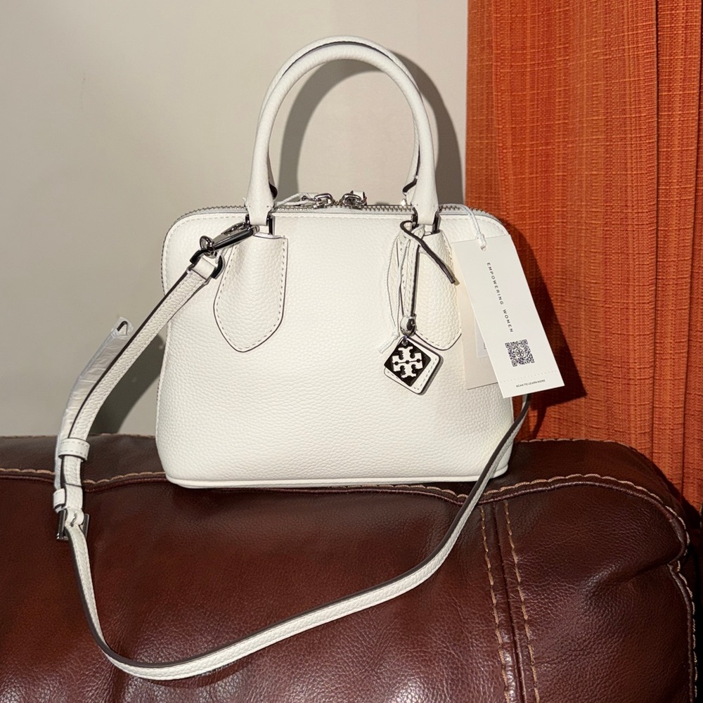 🔥🔥🔥NEW Tory Burch Mini Swing White Leather Satchel Handbag